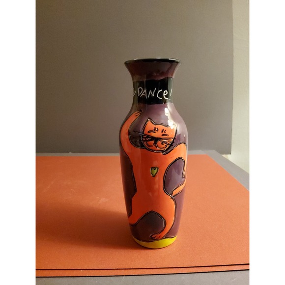 Happy Cat Dance Hand Painted Vintage Bud Vase - Picture 1 of 4